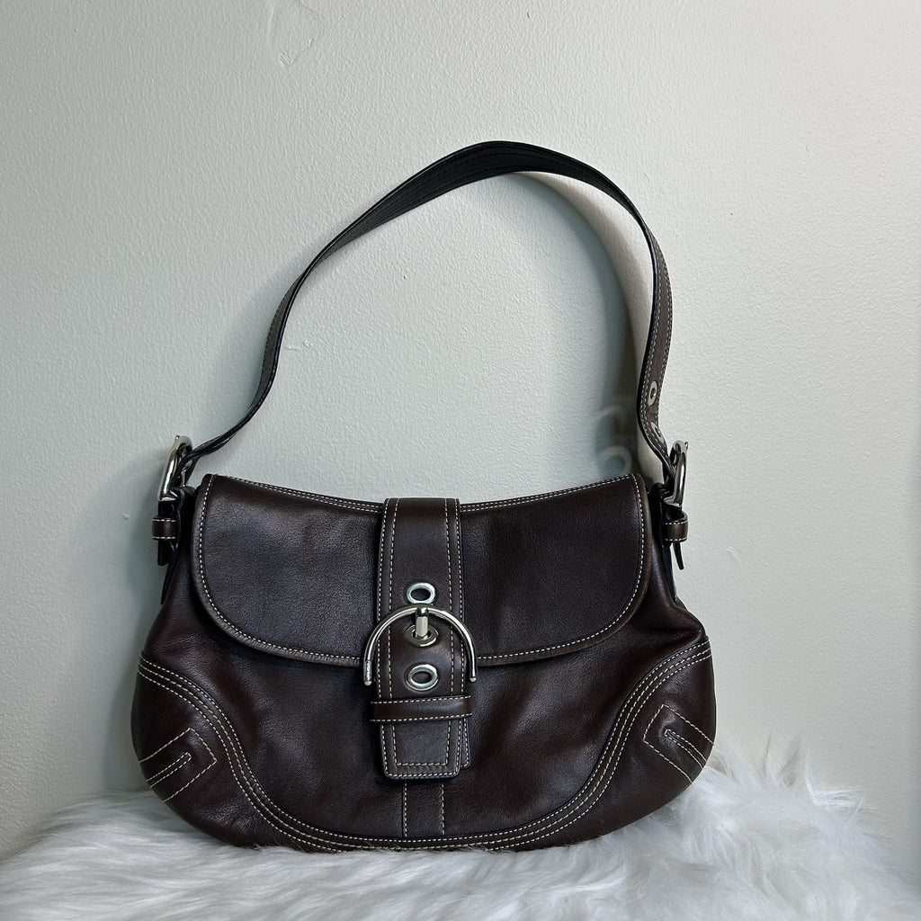 Coach Soho Buckle Flap Dark Brown Leather Shoulder Bag F10192 Good