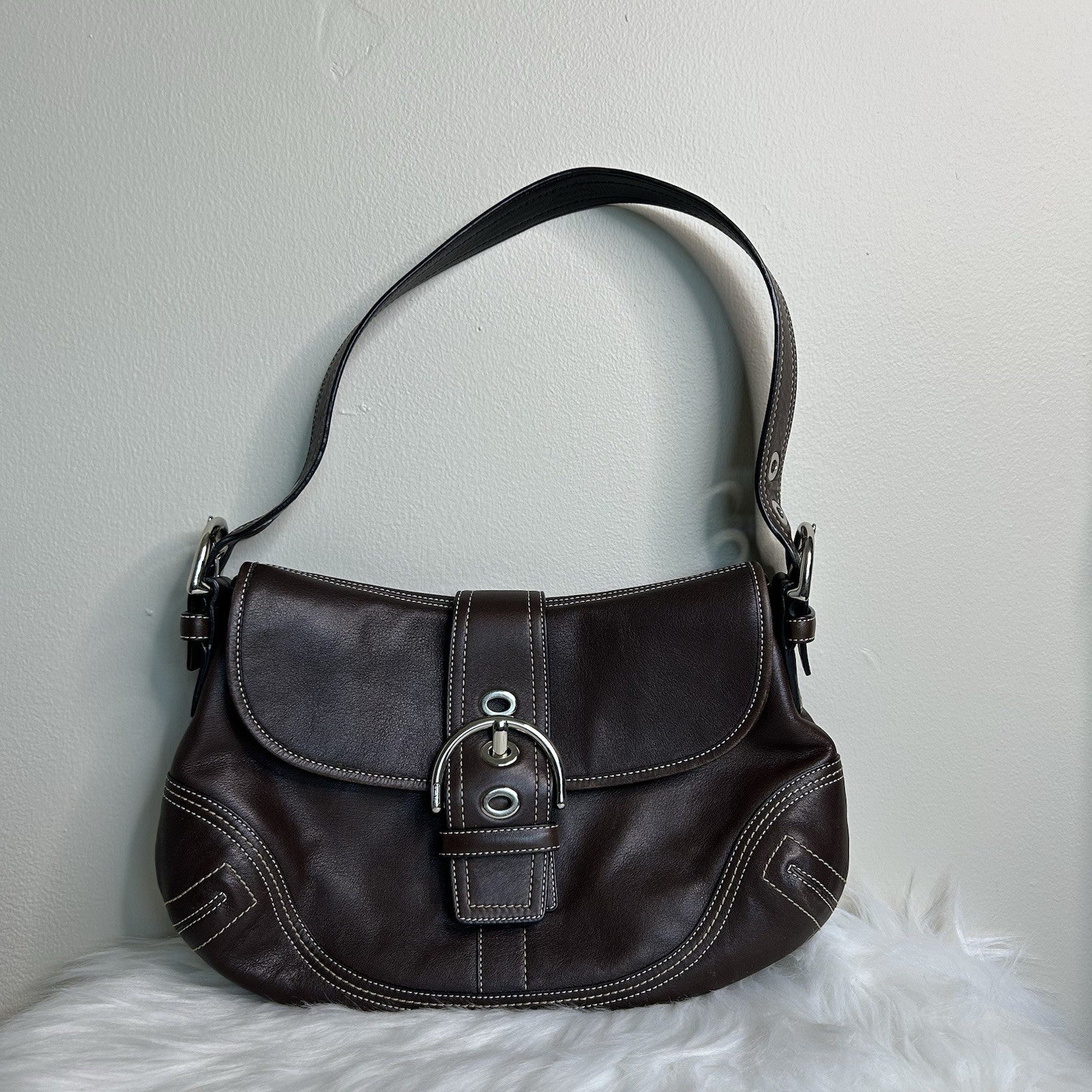 Coach Soho Buckle Flap Dark Brown Leather Shoulder Bag F10192 Good