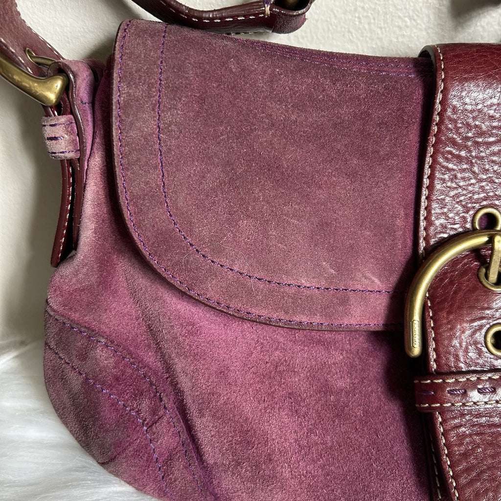 Coach Soho Plum Purple Suede Leather Buckle Flap Shoulder Bag 9688 Good