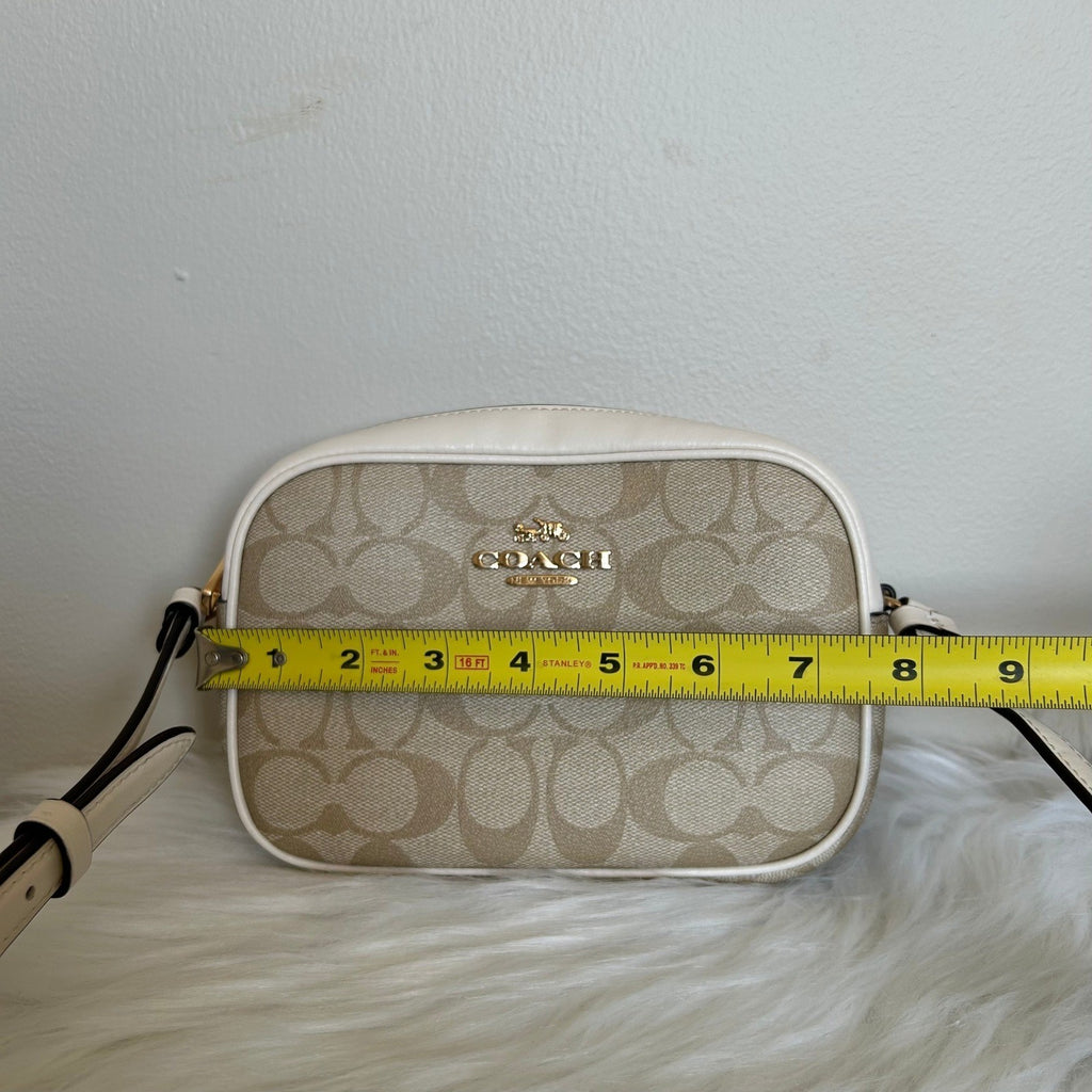 Coach Mini Jamie Light Khaki Chalk Signature Canvas Camera Bag Good