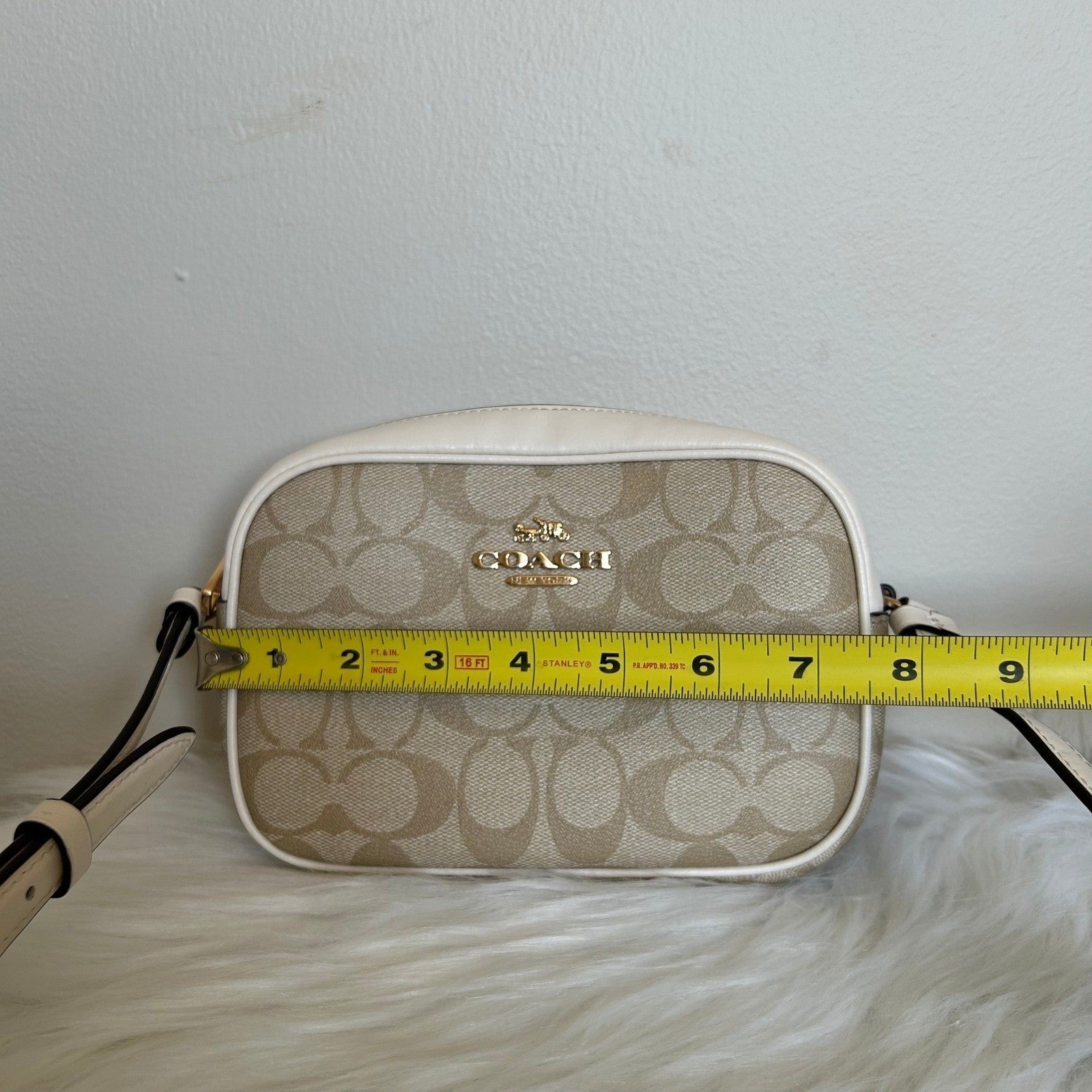 Coach Mini Jamie Light Khaki Chalk Signature Canvas Camera Bag Good