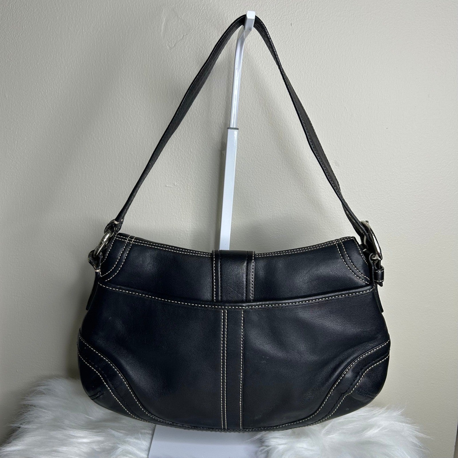 Coach Soho Black Leather Flap Shoulder Bag Good