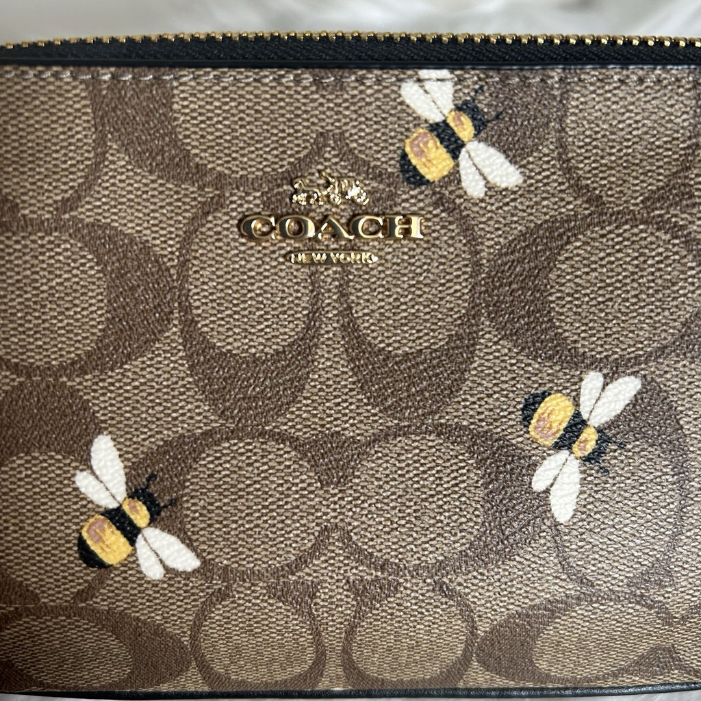 Coach Nolita 19 Bee Print Khaki Signature Canvas Wristlet Bag Excellent