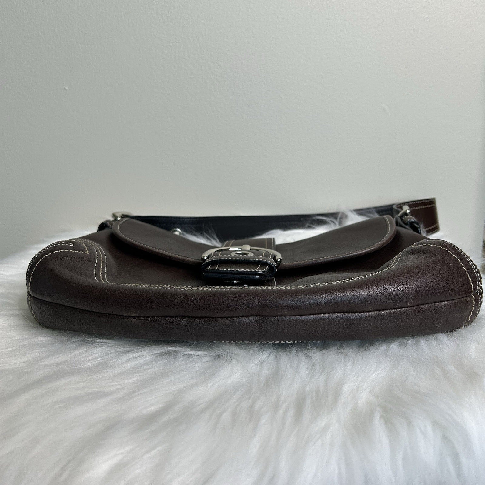 Coach Soho Buckle Flap Dark Brown Leather Shoulder Bag F10192 Good