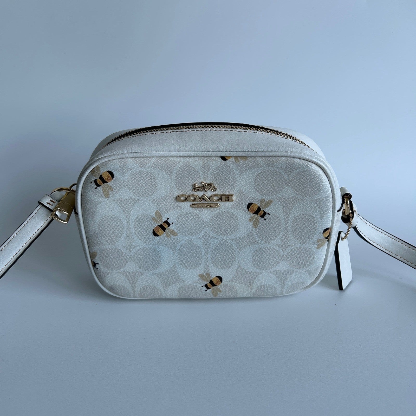 Coach Jamie Camera Bag Chalk White Bee Signature Canvas Leather Crossbody Good