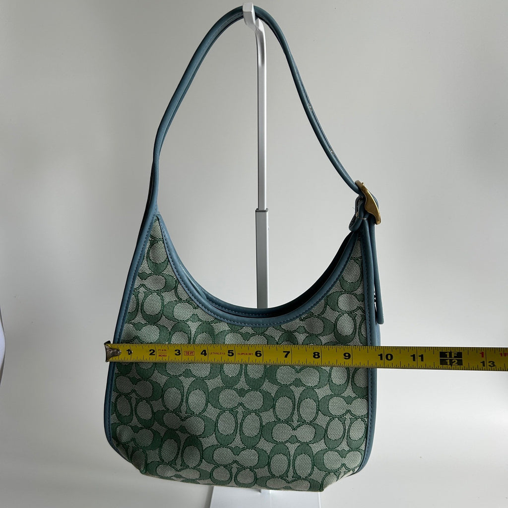 Coach Ergo C2588 Green Blue Signature Jacquard Leather Shoulder Bag Excellent