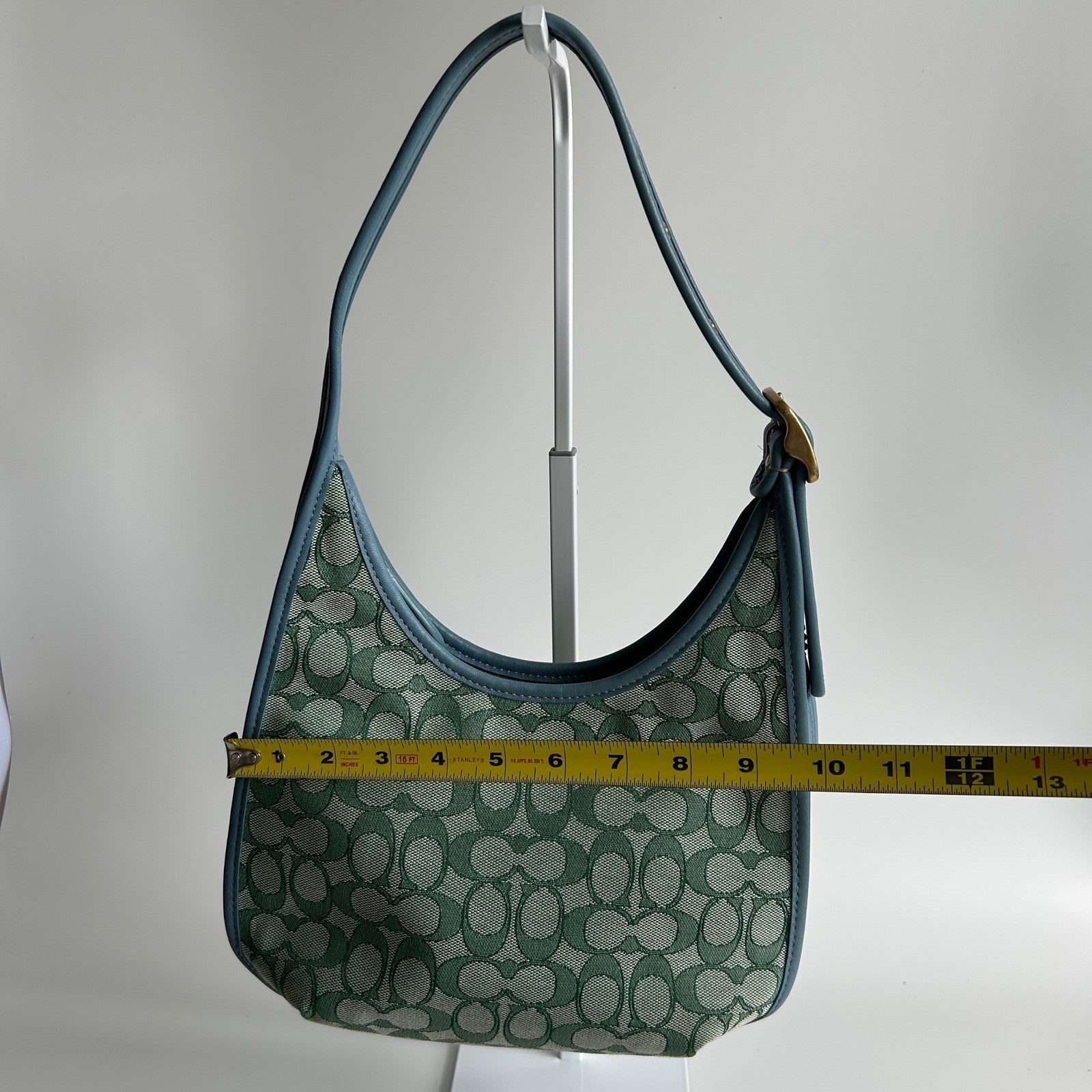Coach Ergo C2588 Green Blue Signature Jacquard Leather Shoulder Bag Excellent