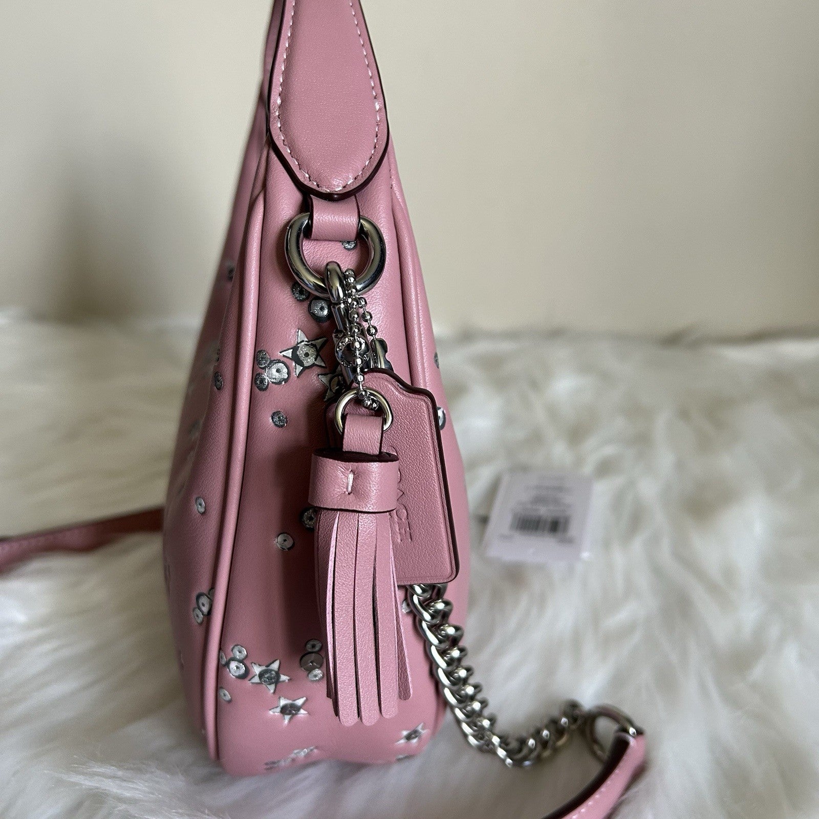 Coach Carmen Mini Crossbody Dusty Pink Leather Star Sequin Bag New