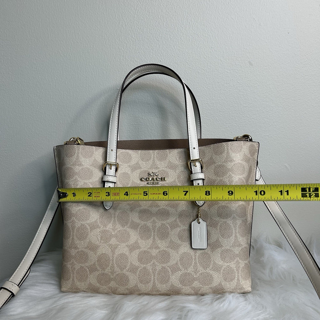 Coach Mollie Tote 25 Sand Chalk Signature Canvas Leather Bag NEW