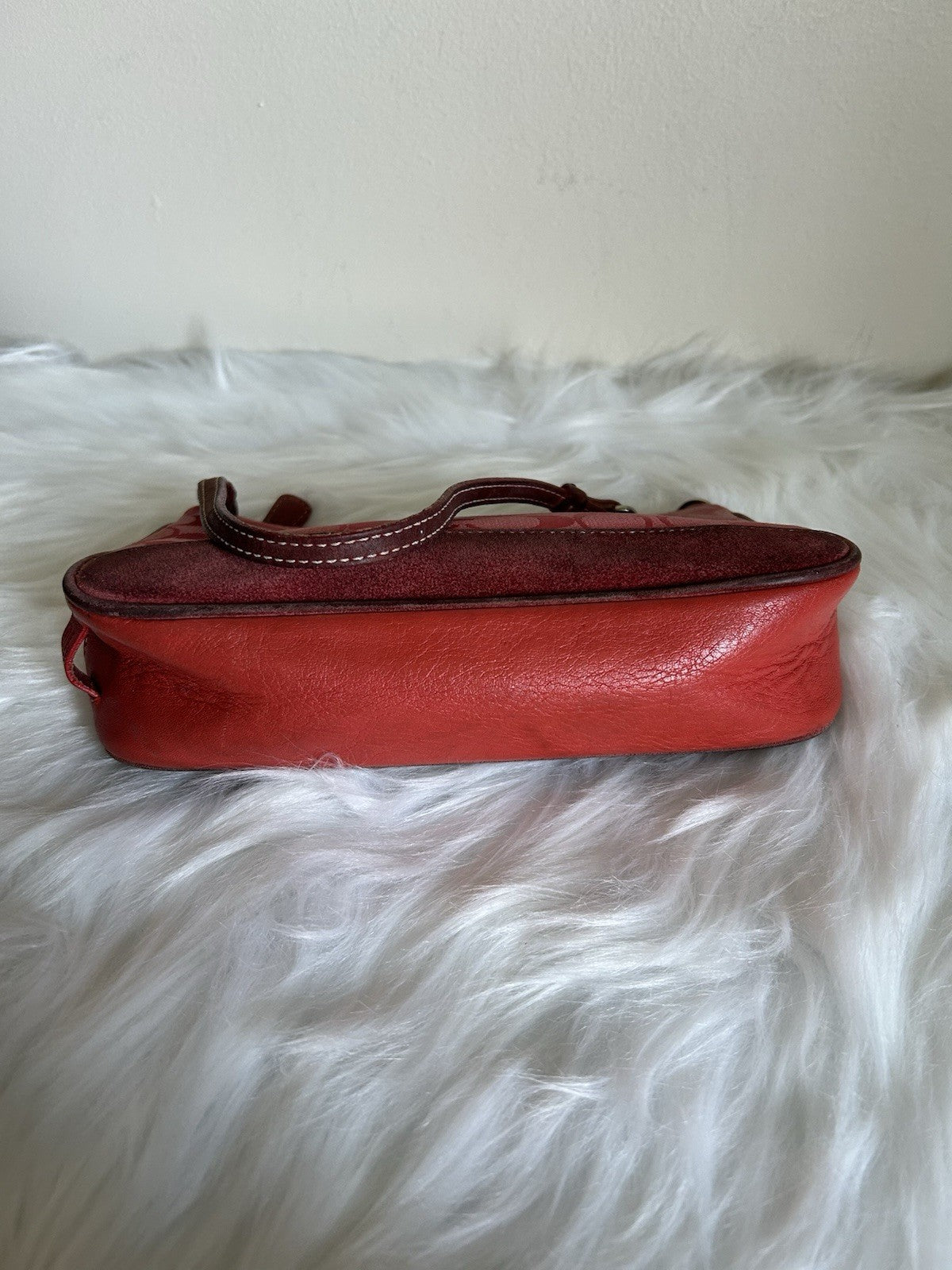 Coach Signature Orange Jacquard Suede Demi Pouch Baguette Handbag