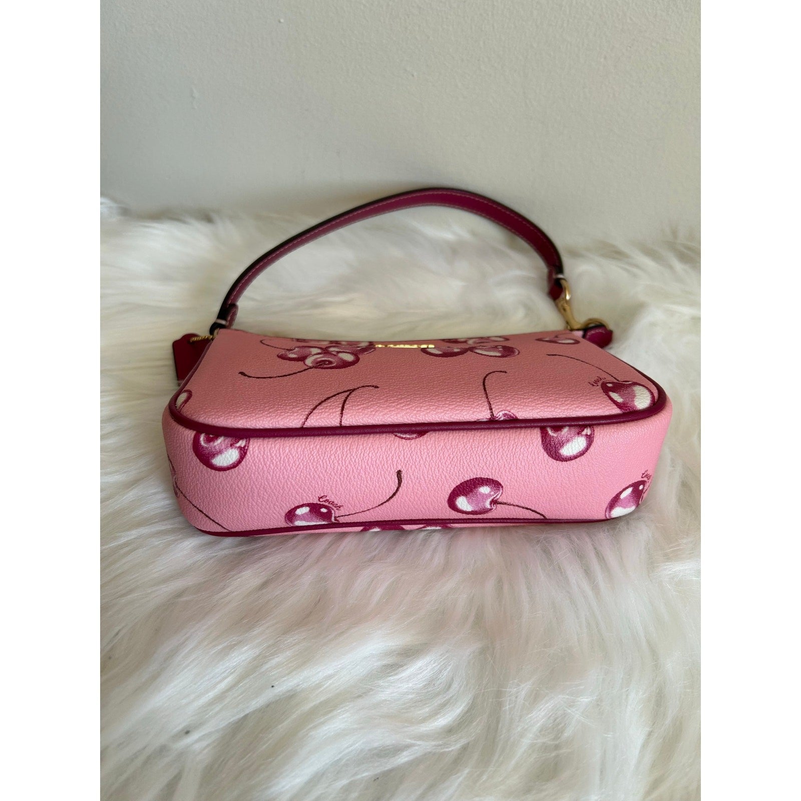 Coach Nolita 19 Pink Cherry Print Crossgrain Leather Shoulder Bag Excellent