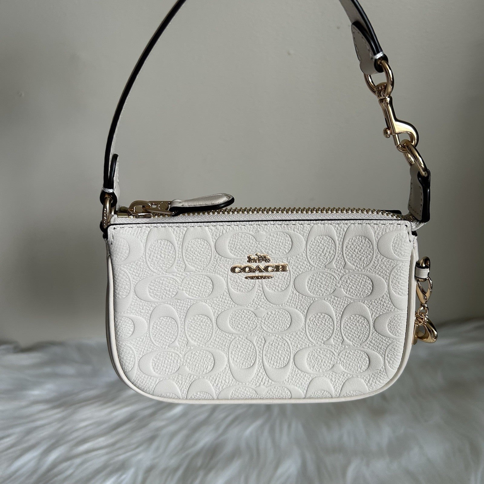 Coach Nolita 19 Chalk White Embossed Leather Shoulder Bag Excellent