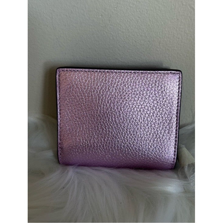 Coach Small Snap Wallet Metallic Lilac Pebbled Leather New