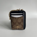 Coach Zip Card Case Khaki Brown Multi Signature Canvas Leather New
