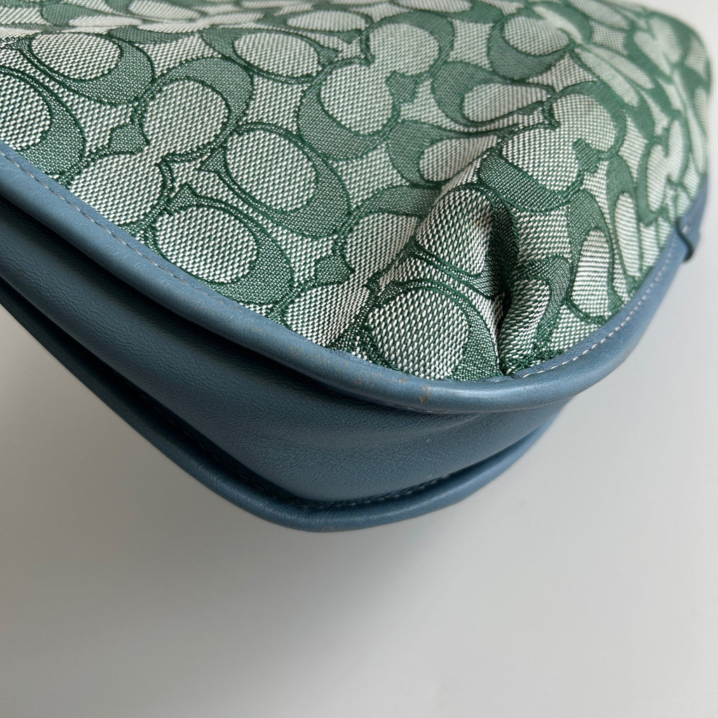 Coach Ergo C2588 Green Blue Signature Jacquard Leather Shoulder Bag Excellent