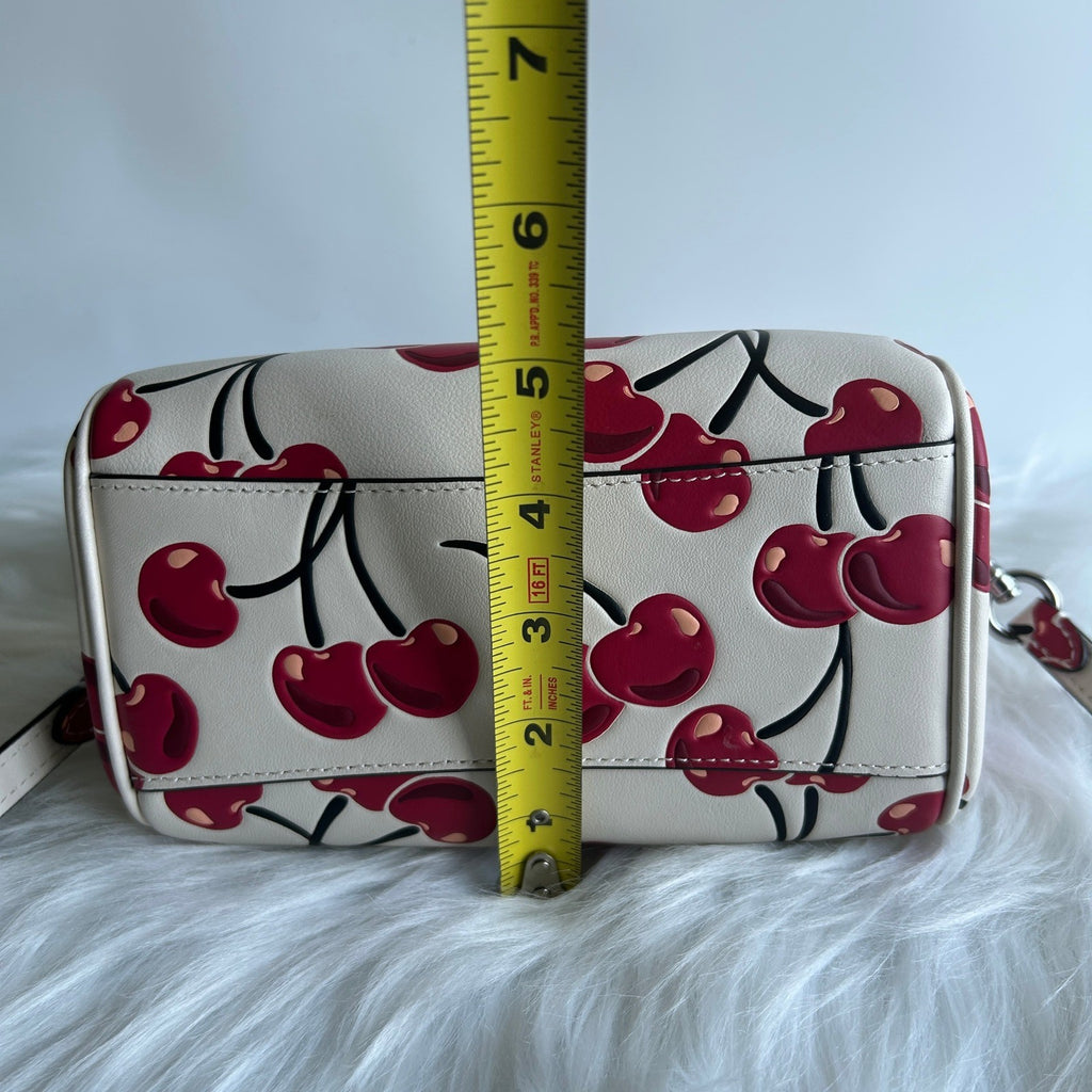 Coach Mini Rowan Satchel Chalk White Cherry Print Leather Crossbody Excellent