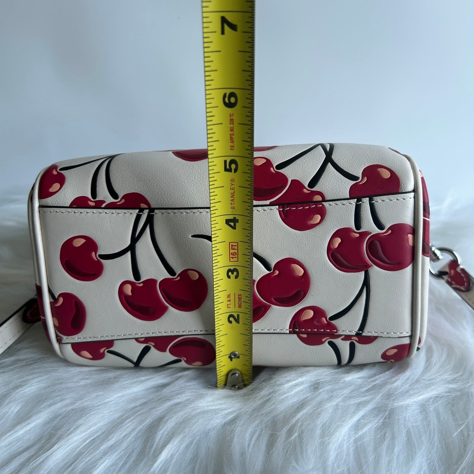 Coach Mini Rowan Satchel Chalk White Cherry Print Leather Crossbody Excellent
