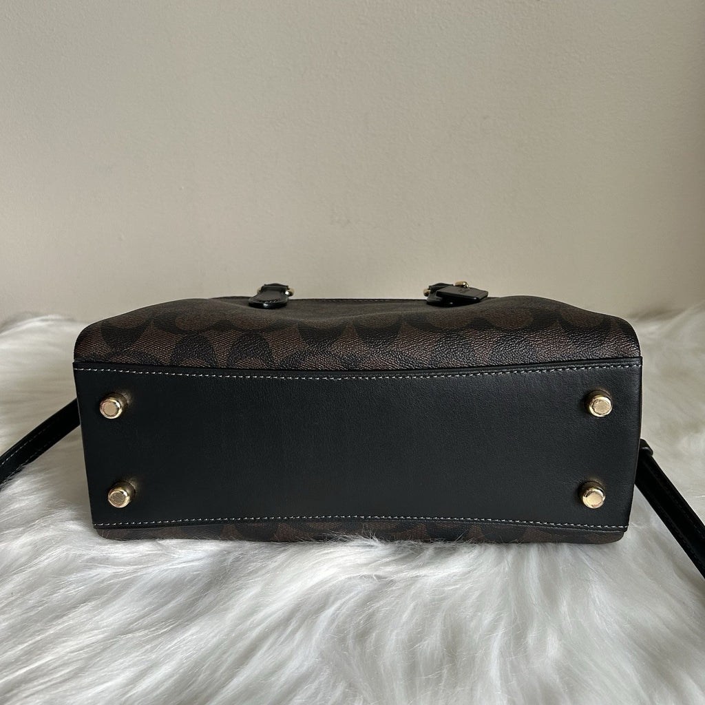 Coach Mini Darcie Carryall Brown Black Signature Canvas Leather Excellent