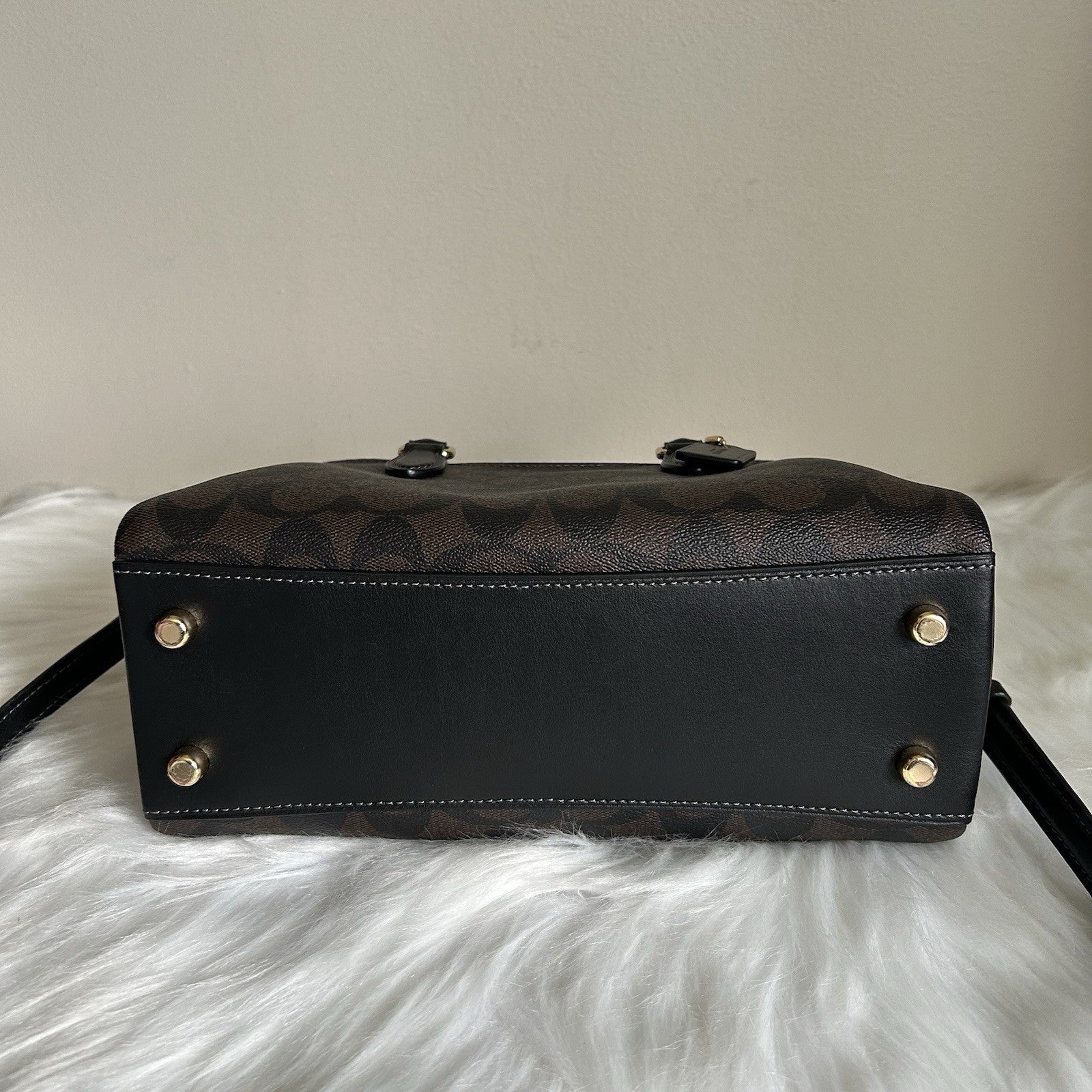 Coach Mini Darcie Carryall Brown Black Signature Canvas Leather Excellent