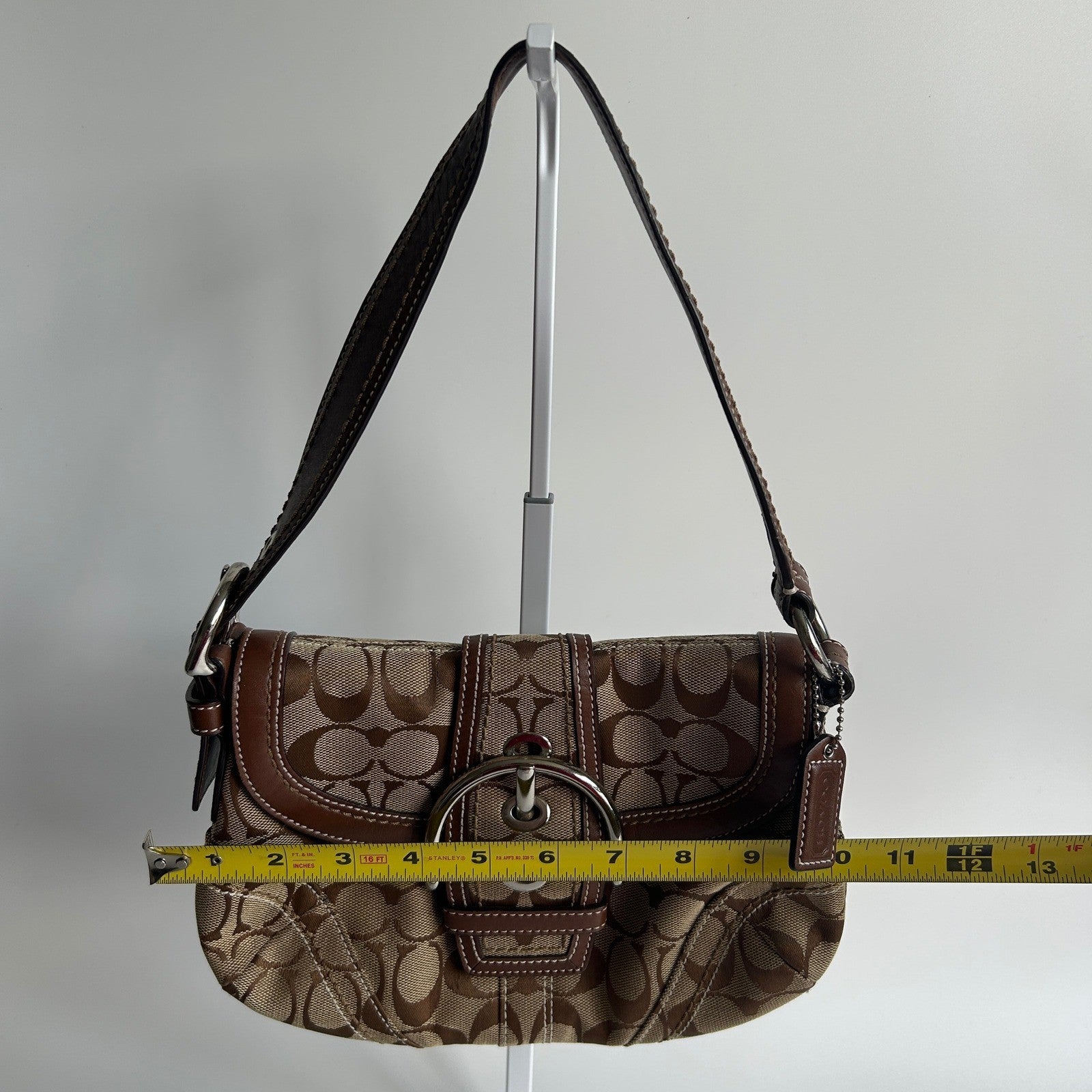 Coach Soho Signature Khaki Brown Canvas Leather Shoulder Bag 11862 Excellent