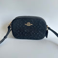 Coach Jamie Camera Bag Black Signature Embossed Leather Crossbody Excellent