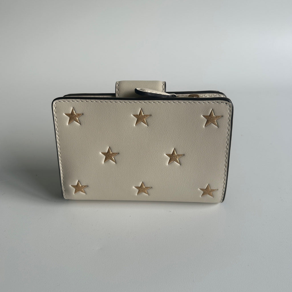 Coach Medium Corner Zip Wallet Chalk White Star Print Leather Excellent