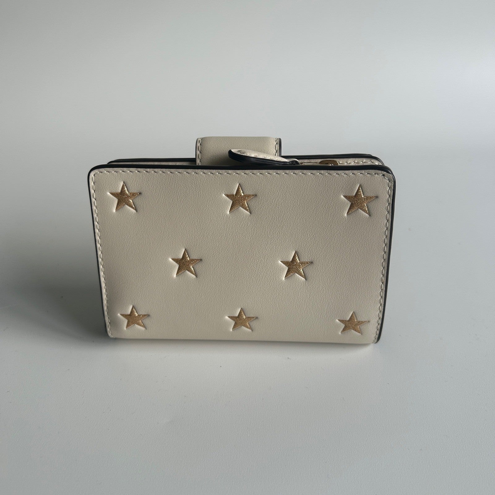 Coach Medium Corner Zip Wallet Chalk White Star Print Leather Excellent