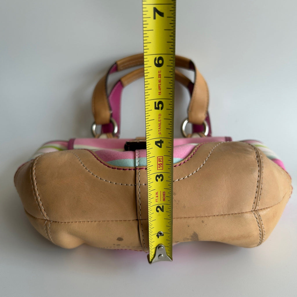 Coach Hampton Stripe Pink Canvas Leather Satchel Bag M053-1888 Fair