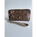 Coach Floral Signature Brown Pink Canvas Accordion Zip Wristlet Excellent