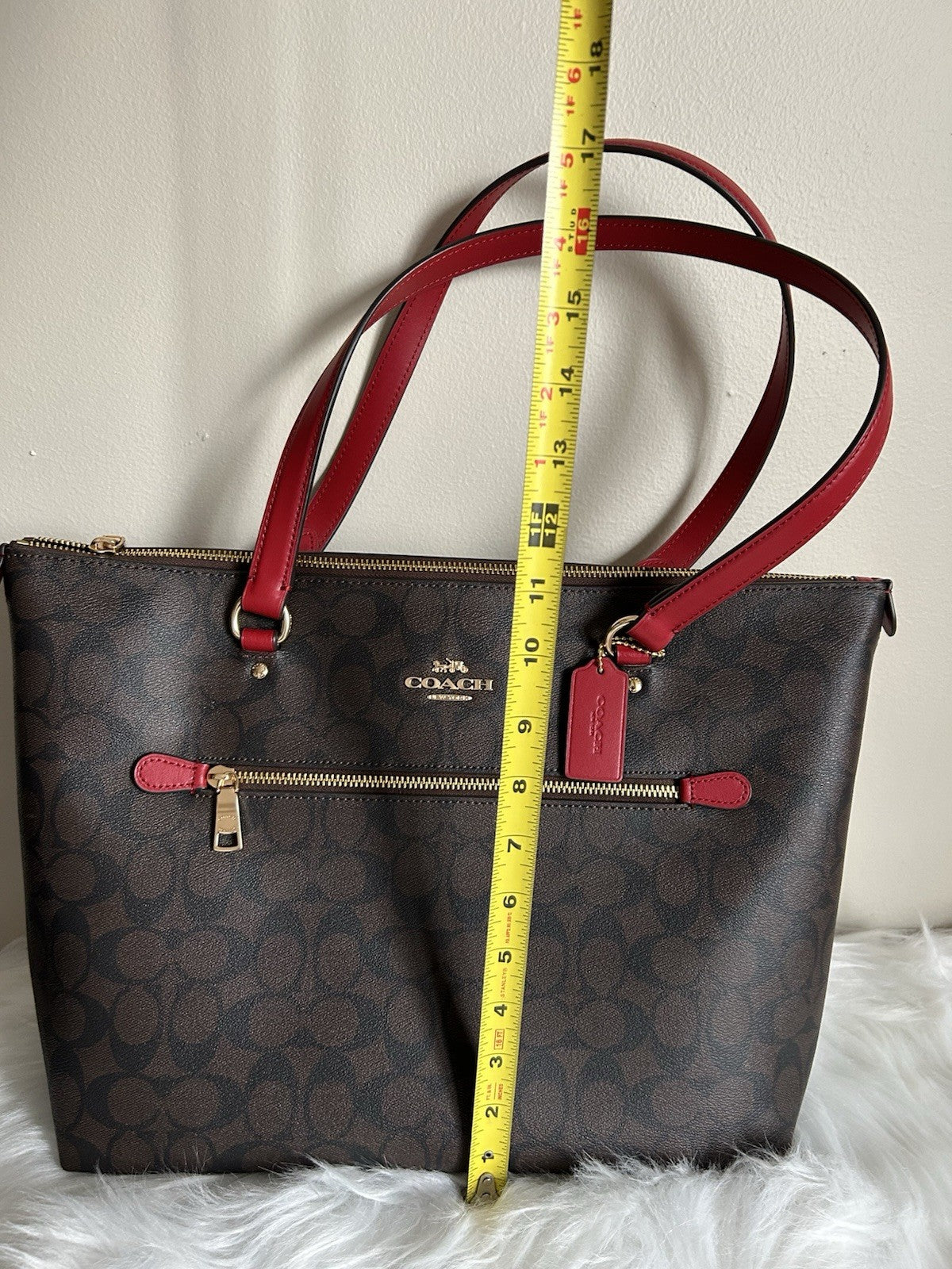 Coach Gallery Tote Brown Red Signature Canvas Leather Shoulder Bag NEW