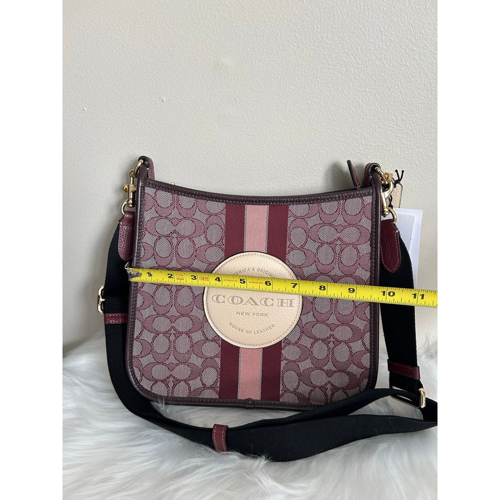 Coach Dempsey File Bag Burgundy Multi Signature Jacquard Leather Crossbody NEW