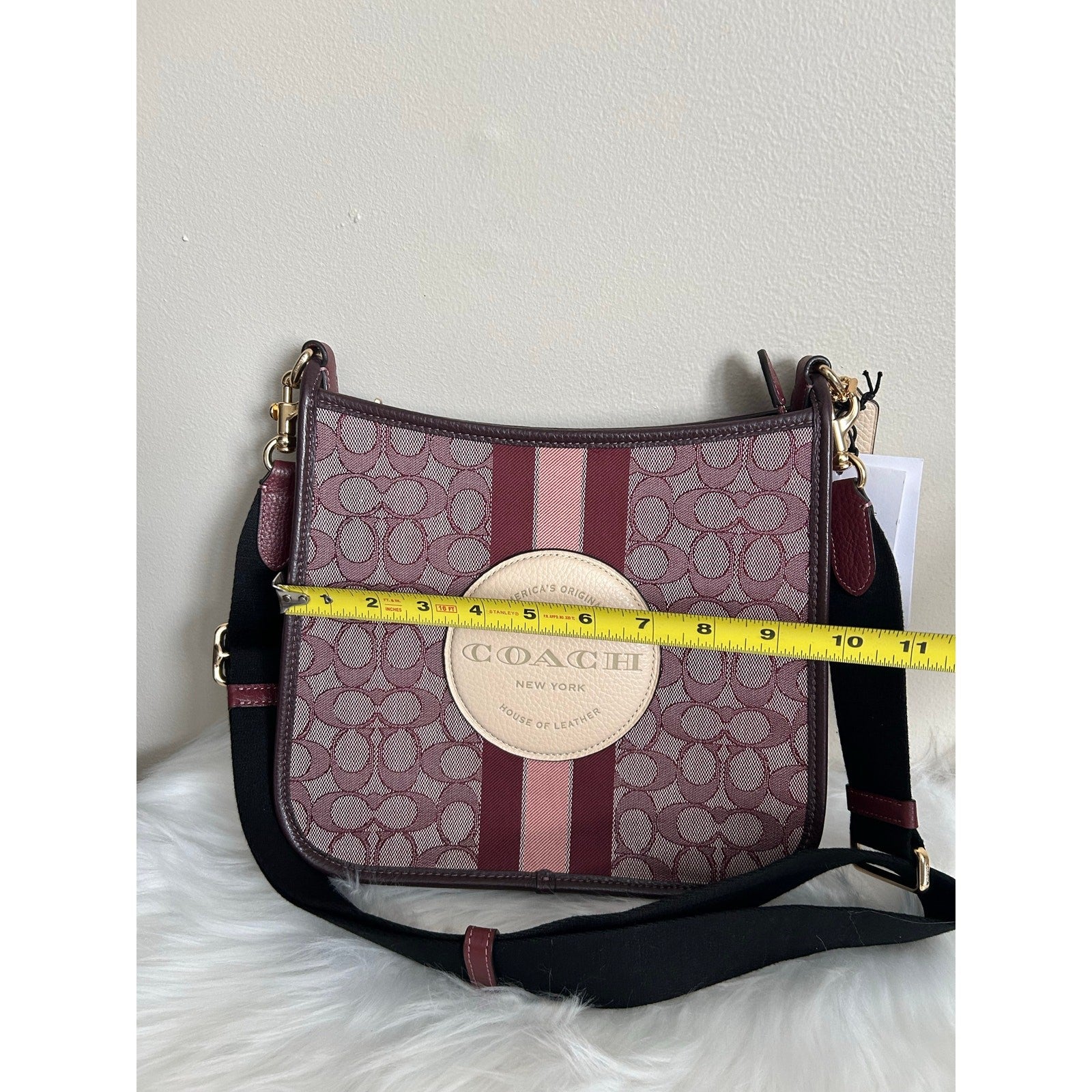 Coach Dempsey File Bag Burgundy Multi Signature Jacquard Leather Crossbody NEW