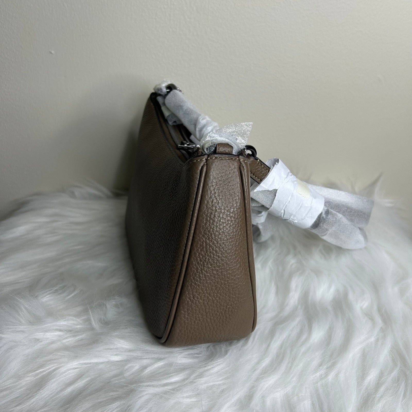 Coach Teri Dark Stone Pebbled Leather Shoulder Bag CV934 NEW