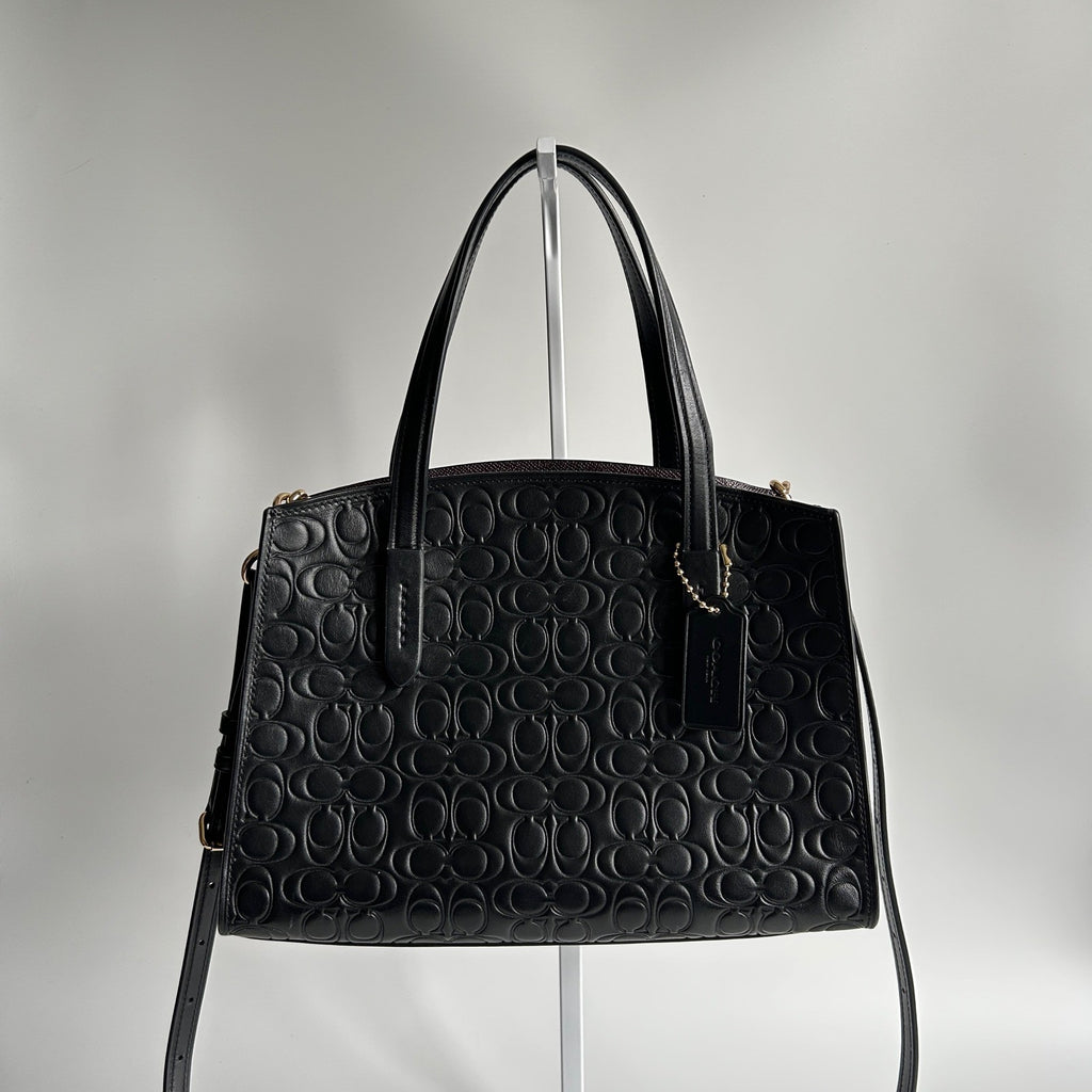 Coach Charlie Carryall 28 Black Signature Leather Satchel Bag 51665 Excellent