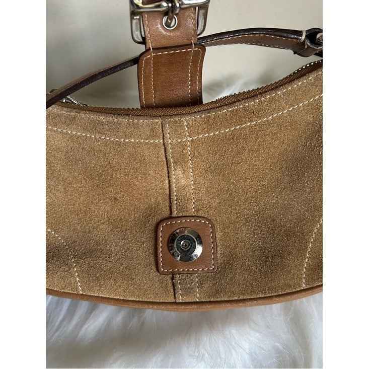 Coach Soho Hamptons Demi Camel Tan Suede Buckle Shoulder Bag 7558 Good