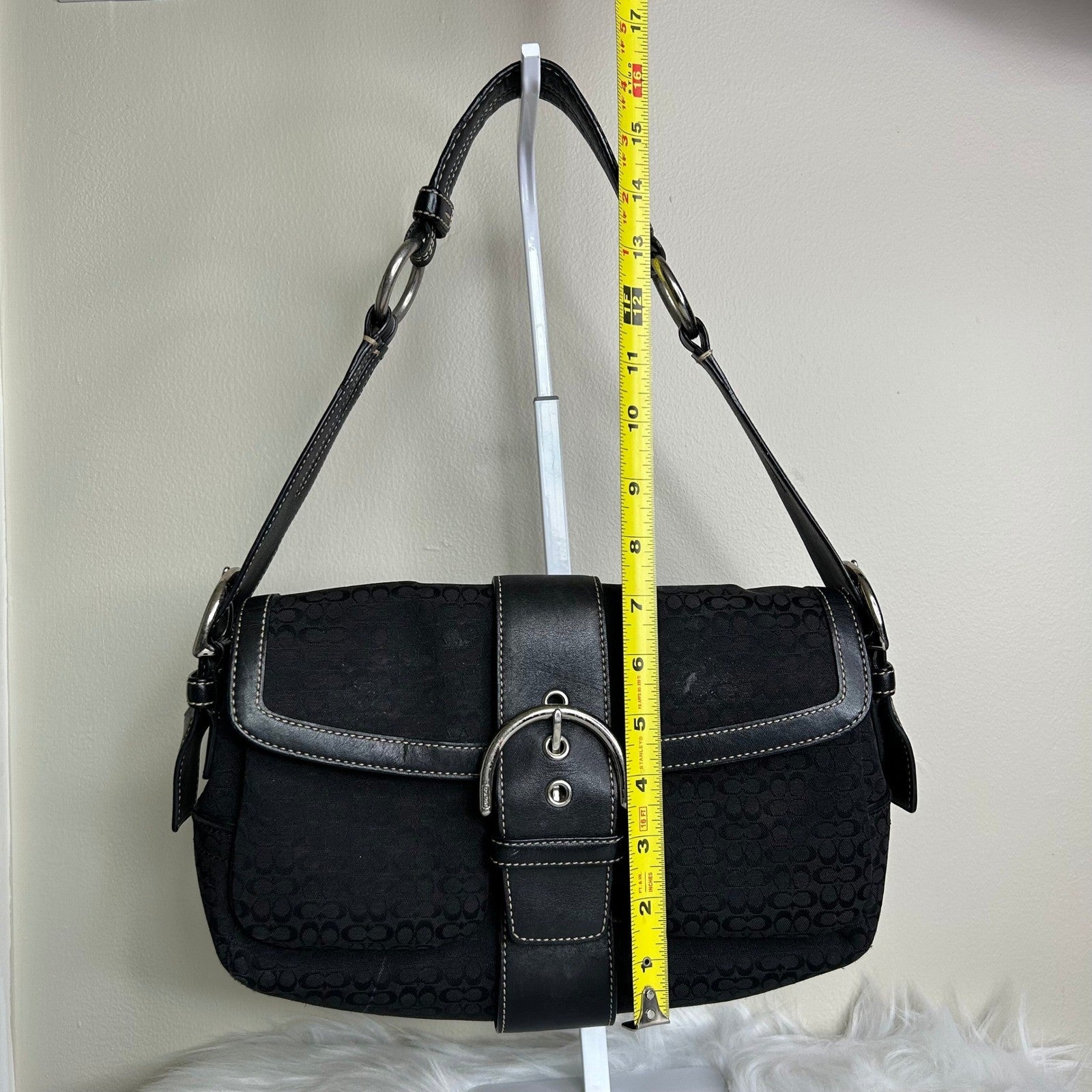 Coach Soho 1466 Black Signature Jacquard Leather Shoulder Bag GOOD