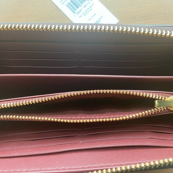 Coach Accordion Zip Cranberry Pebbled Leather Wristlet Wallet Excellent