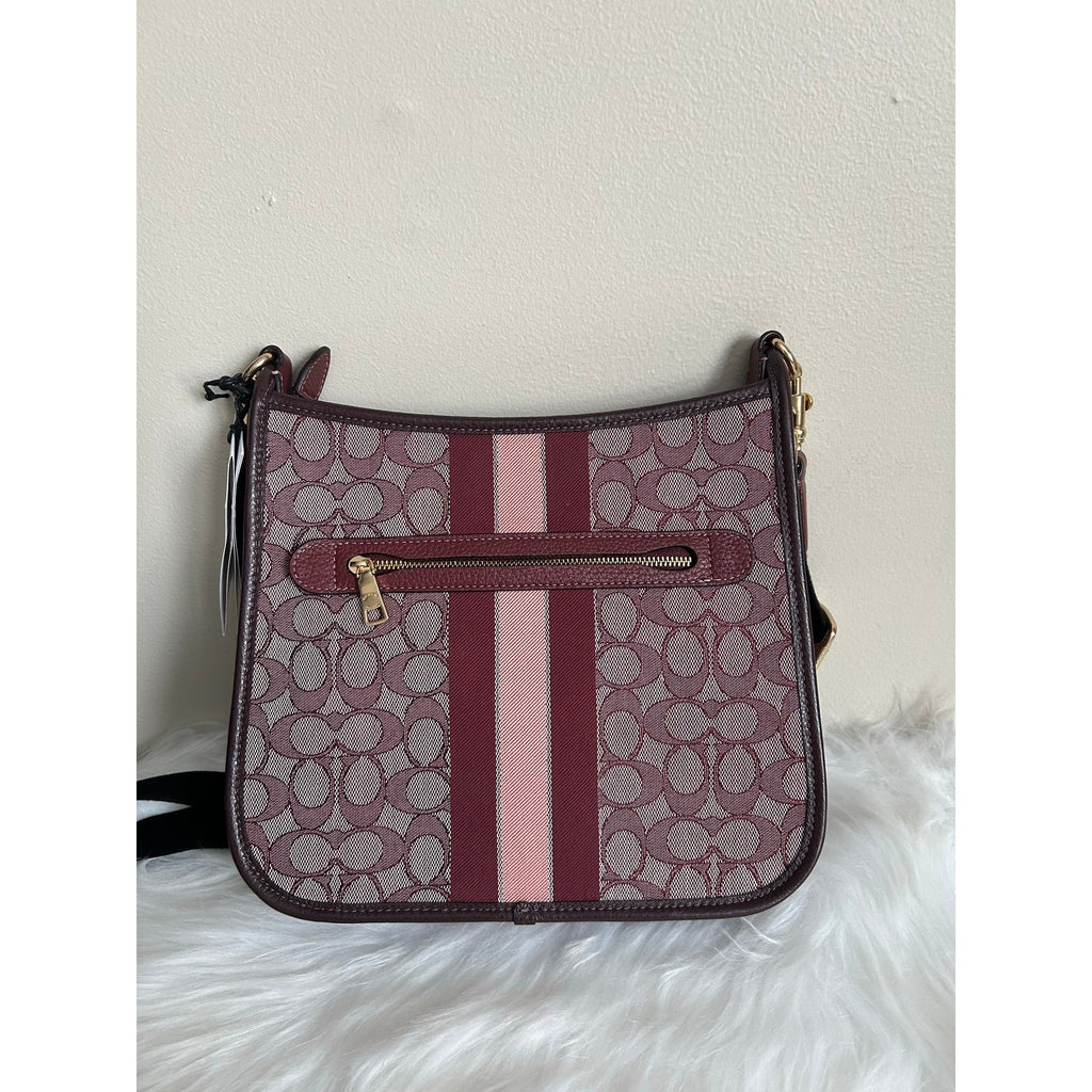 Coach Dempsey File Bag Burgundy Multi Signature Jacquard Leather Crossbody NEW