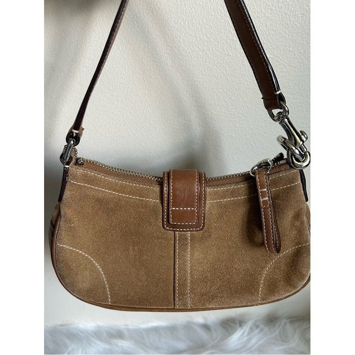 Coach Soho Hamptons Demi Camel Tan Suede Buckle Shoulder Bag 7558 Good
