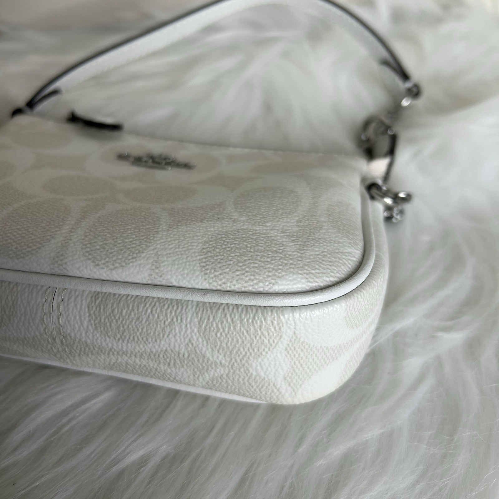 Coach Nolita 15 Mini Chalk White Signature Canvas Shoulder Bag Good