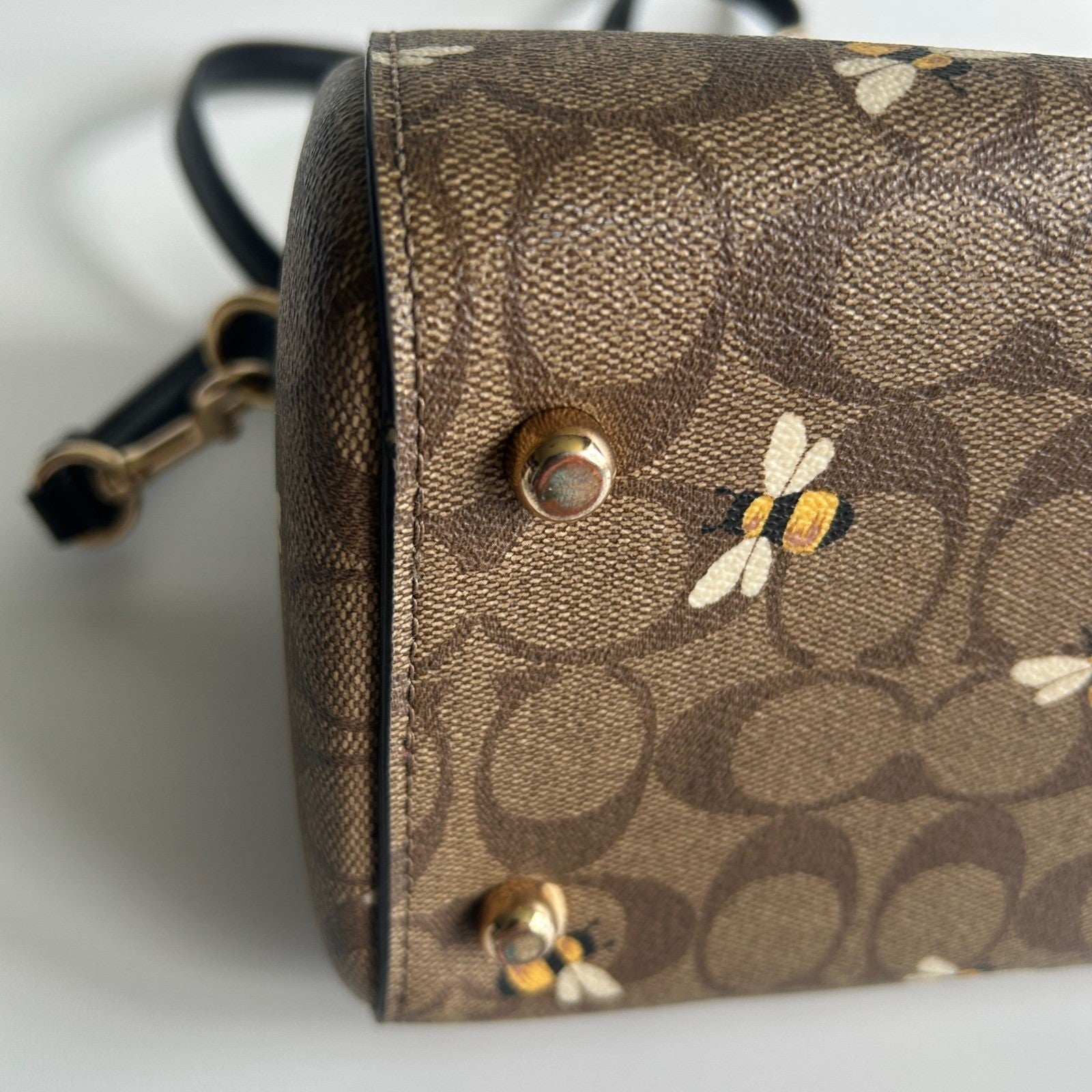 Coach Rowan Satchel Brown Bee Print Signature Canvas Satchel Excellent