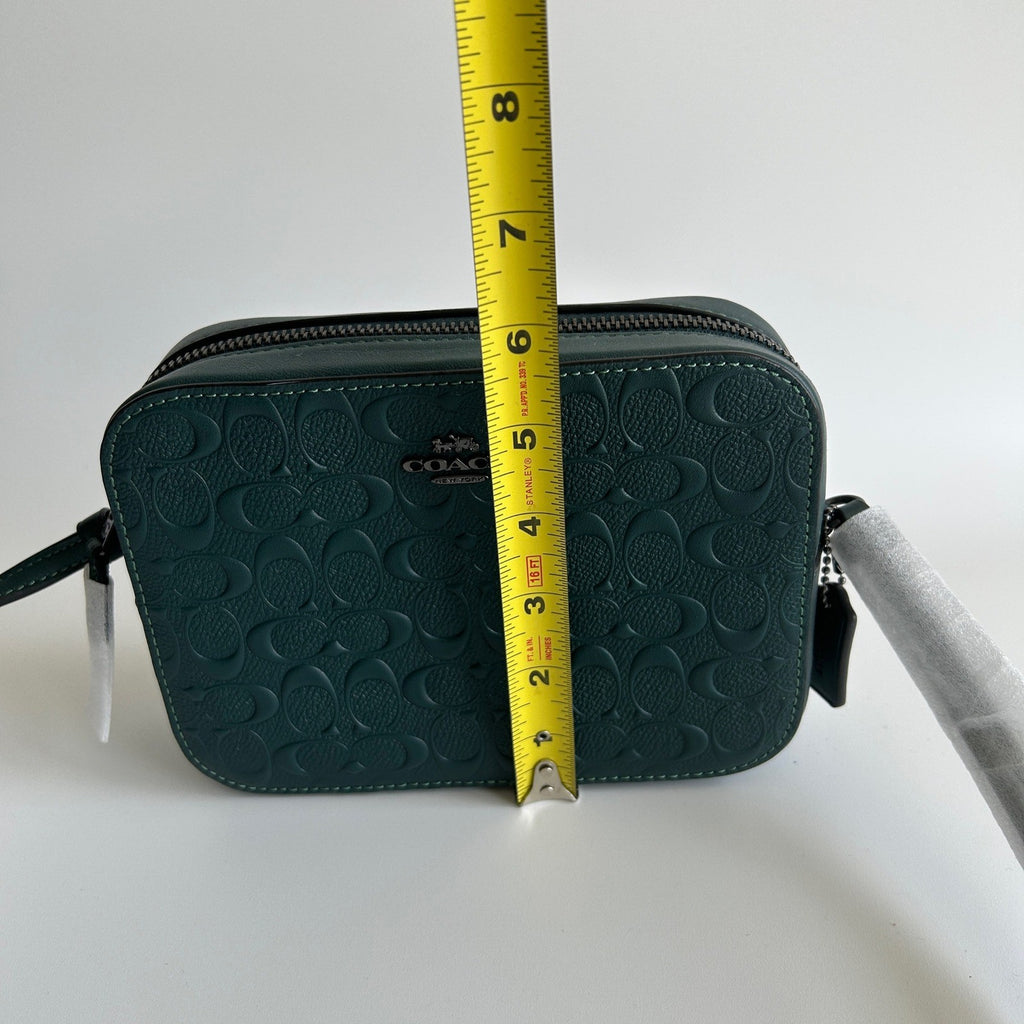 Coach Mini Jamie Forest Green Signature Debossed Leather Camera Bag NEW