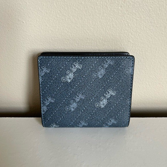 Coach Horse and Carriage Dot Print Small Snap Wallet Denim Blue Gold Hardware