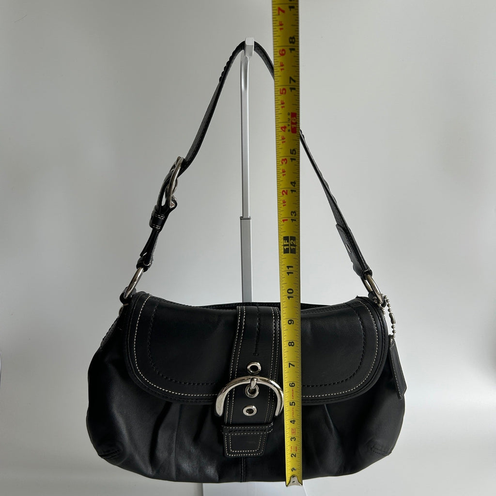 Coach Pleated Flap Black Leather Shoulder Bag F15204 Excellent