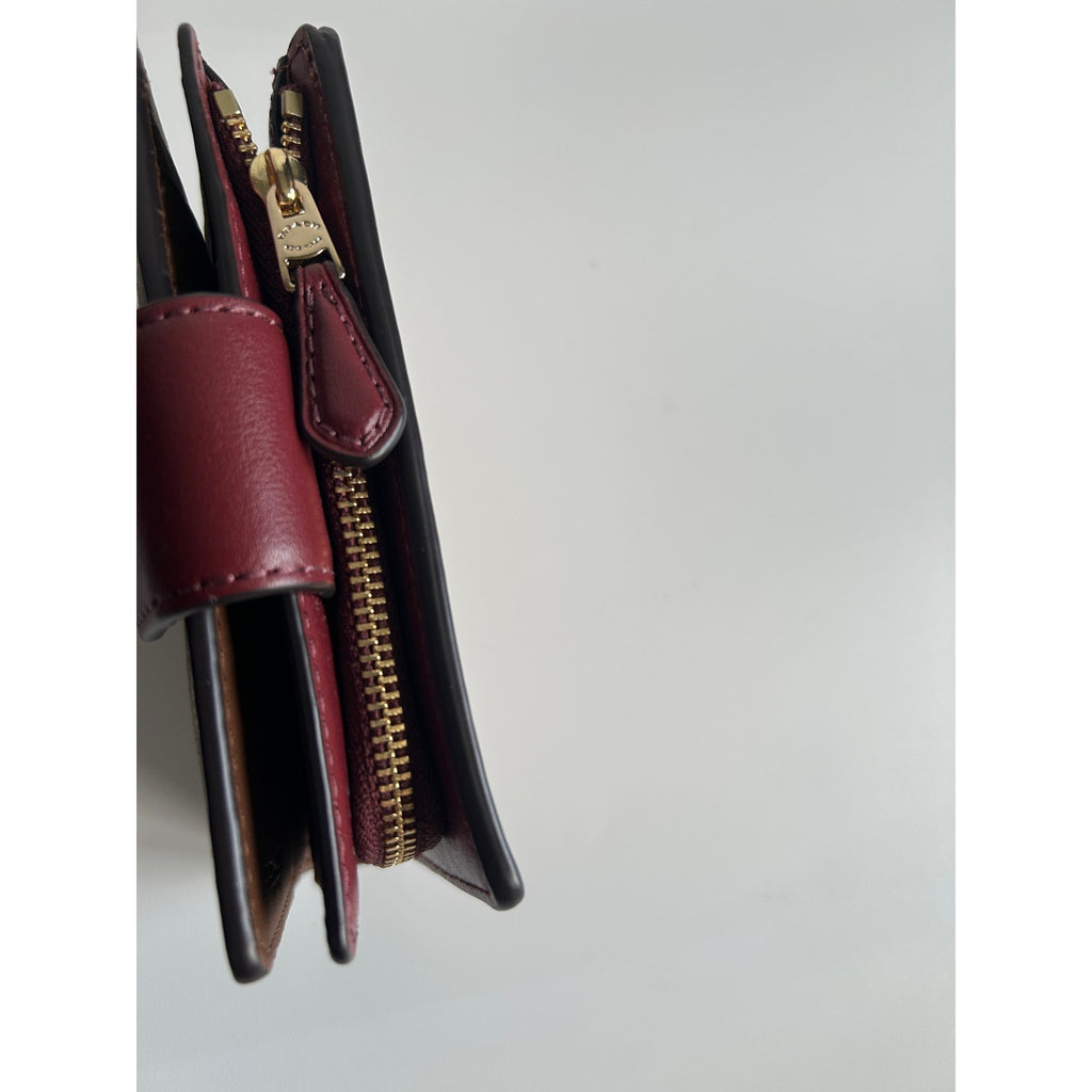 Coach Medium Corner Zip Wallet Brown Floral Signature Canvas Berry Leather EX