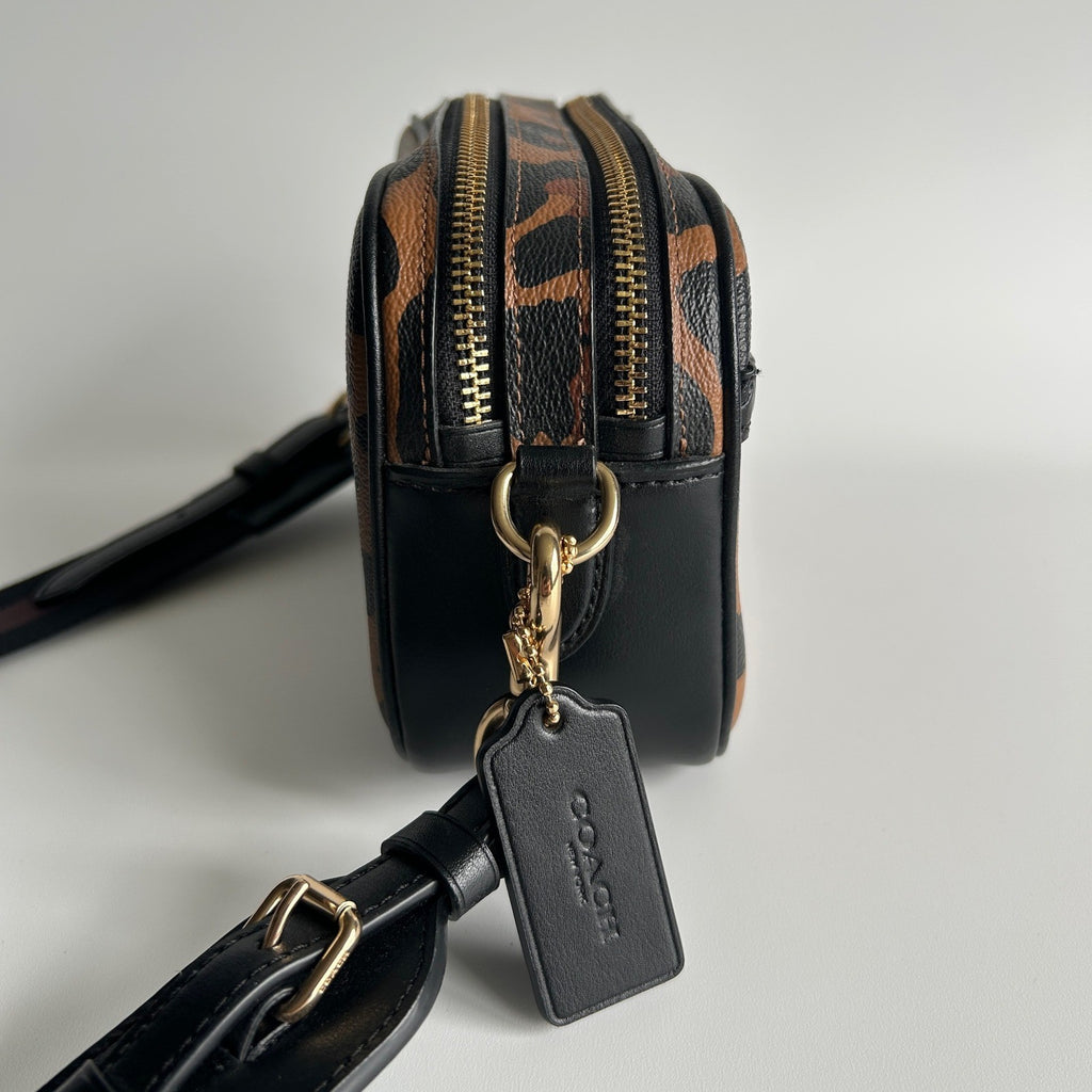 Coach Jamie Camera Bag Leopard Print Coated Canvas Crossbody Excellent