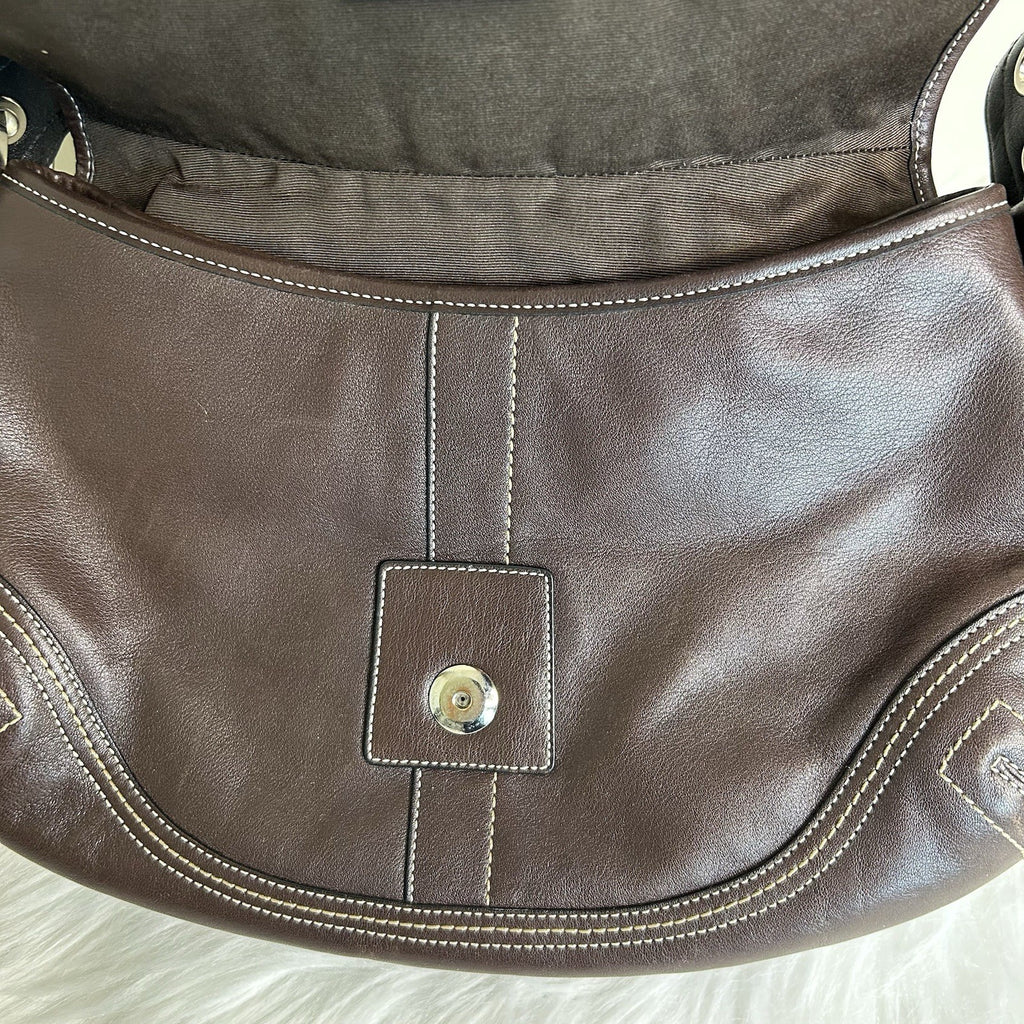 Coach Soho Buckle Flap Dark Brown Leather Shoulder Bag F10192 Good