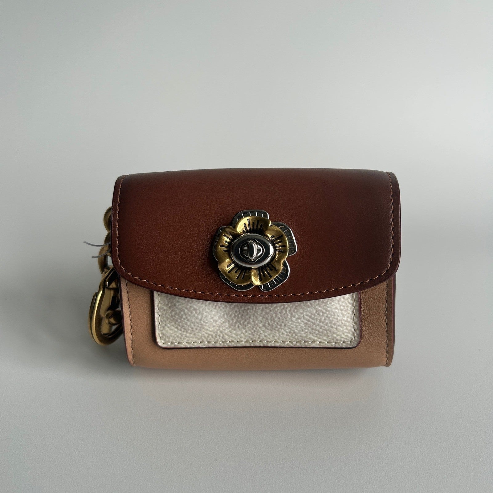 Coach Parker Bag Charm Brown Multi Leather Tea Rose 1636 NWT