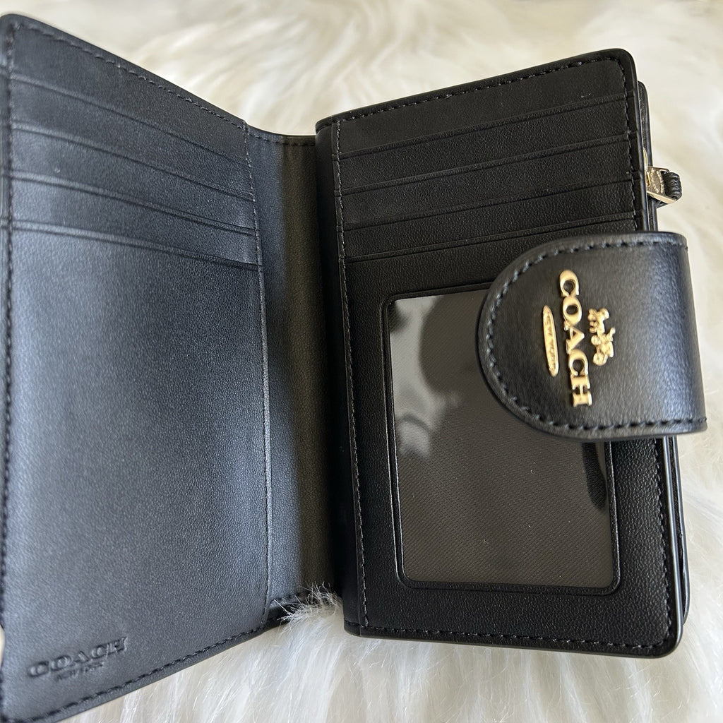Coach Medium Corner Zip Brown Black Signature Canvas Leather Wallet Excellent