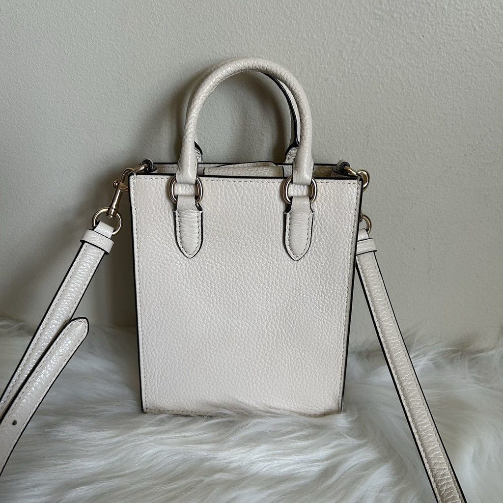 Coach North South Mini Tote Chalk White Pebbled Leather Crossbody Bag Excellent